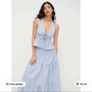 Blue and White Stripe Halter Matching set